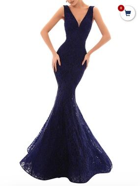 Tarik Ediz -  Navy Lace Mermaid Evening Dress  - Size 8